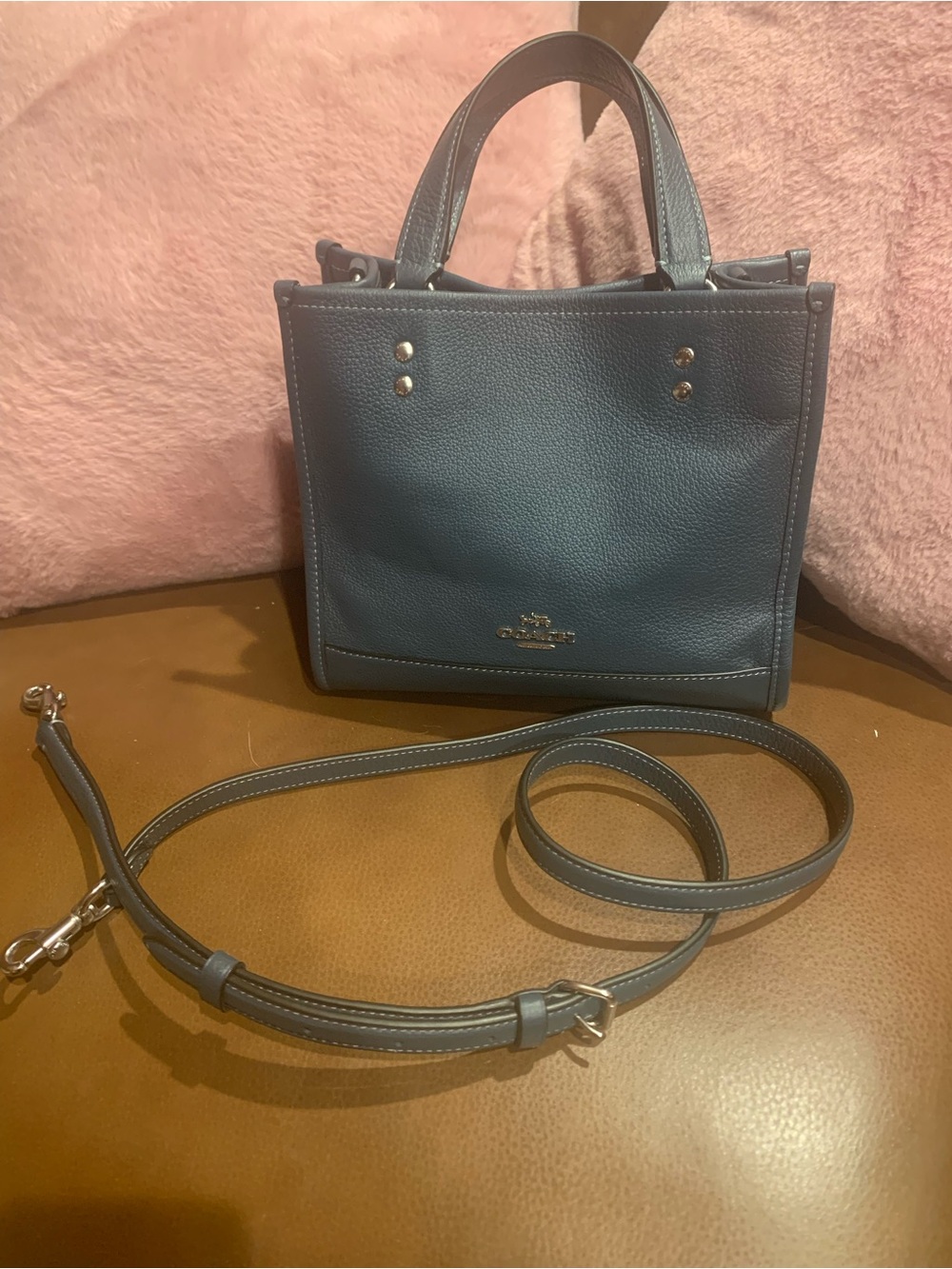 NWOT COACH DEMPSEY 22 TOTE SUBTLE BLUE/cadet blue hangtag & xbody STRAP C0971 - Picture 11 of 11